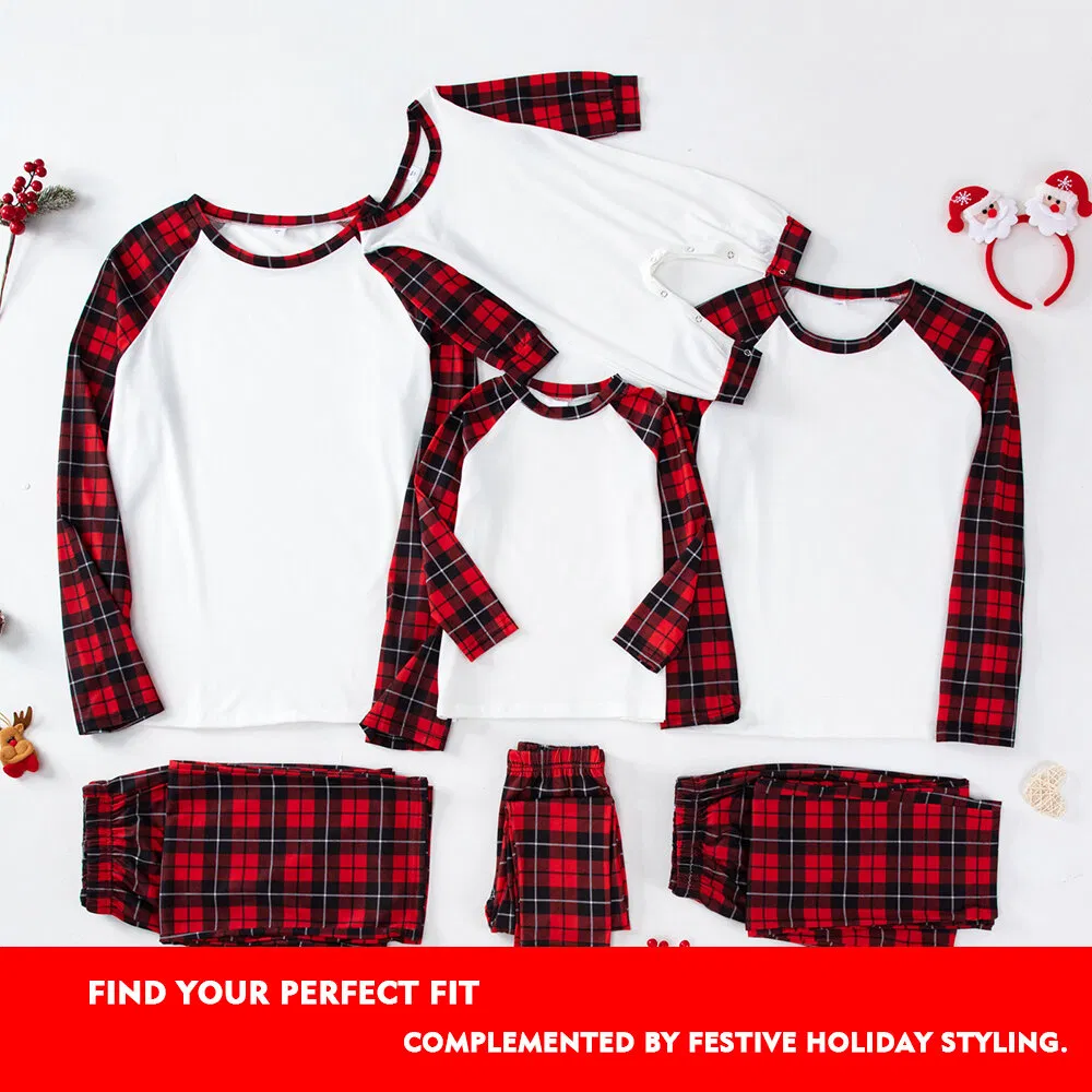 Pijamas de Navidad de sublimación base blanca para padres e hijos, loungewear de manga larga
