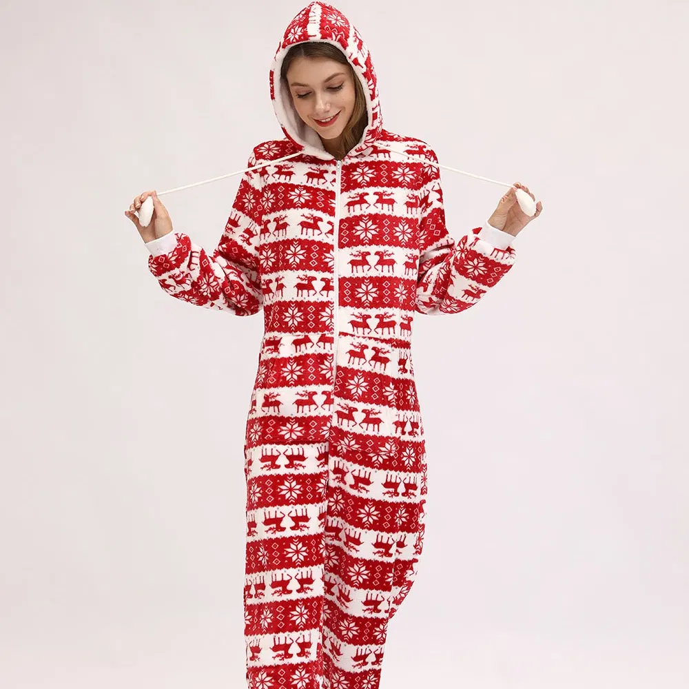 Conjunto 2023 de pijamas de una pieza para mujer de franela cálida con capucha y pies, con cremallera, suave para adultos, mono para damas, camisón familiar con pie y capucha para el invierno