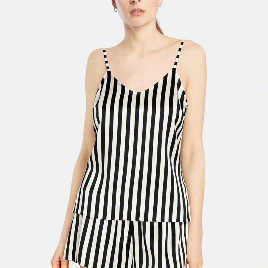 Conjunto de Pijamas de Seda al por Mayor con Camisón de Cuello en V, Vestido de Noche de Seda de Lujo, Ropa de Casa de Seda a Rayas para Mujeres