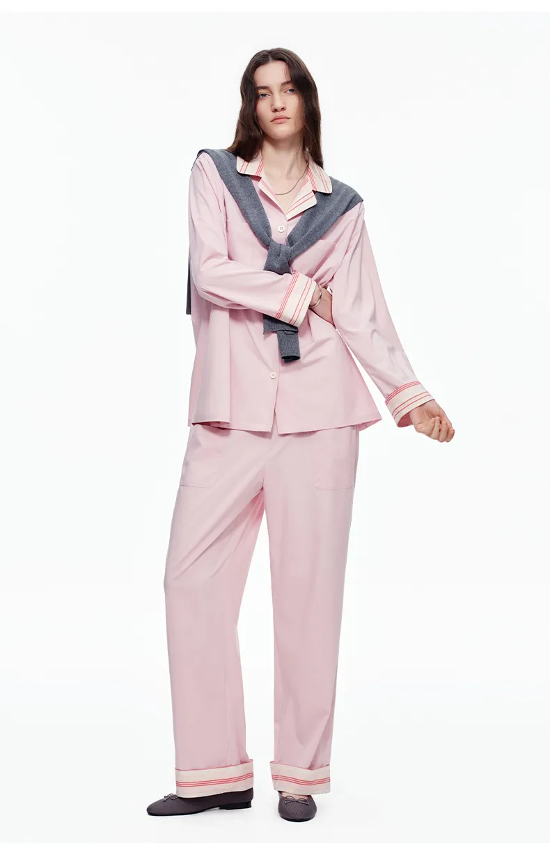 Women Minimalist Solid Breathable Fabric Long Sleeve Casual Antibacterial Loungewear Pajamas Details
