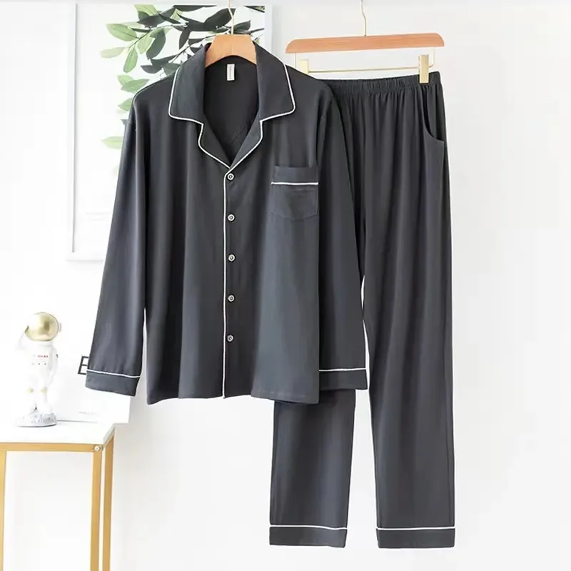 Fábrica Custom Logo Bambú Ultra-Soft Manga larga Plus Tamaño Hombre Conjunto de pijama