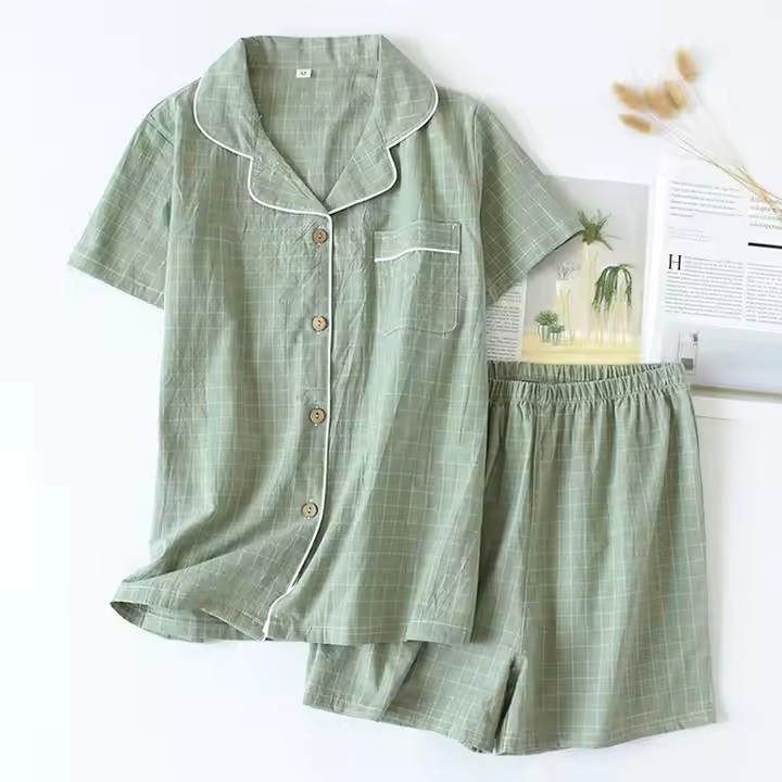 Conjunto de pijamas de algodón orgánico para mujer, conjunto de ropa de dormir casual de manga corta