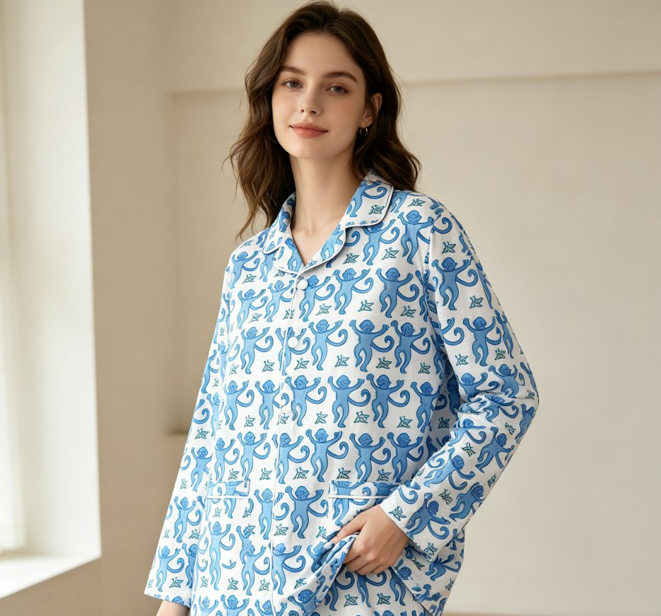 Conjunto de pijamas de manga larga con estampado para mujeres de tallas grandes, primavera y otoño