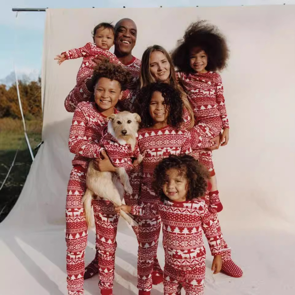Pijamas navideños europeos para padres e hijos, conjunto de pijamas para el hogar