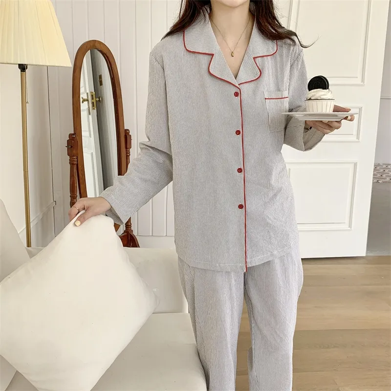 Conjunto de pijamas casuales de lino de algodón impreso digitalmente personalizado