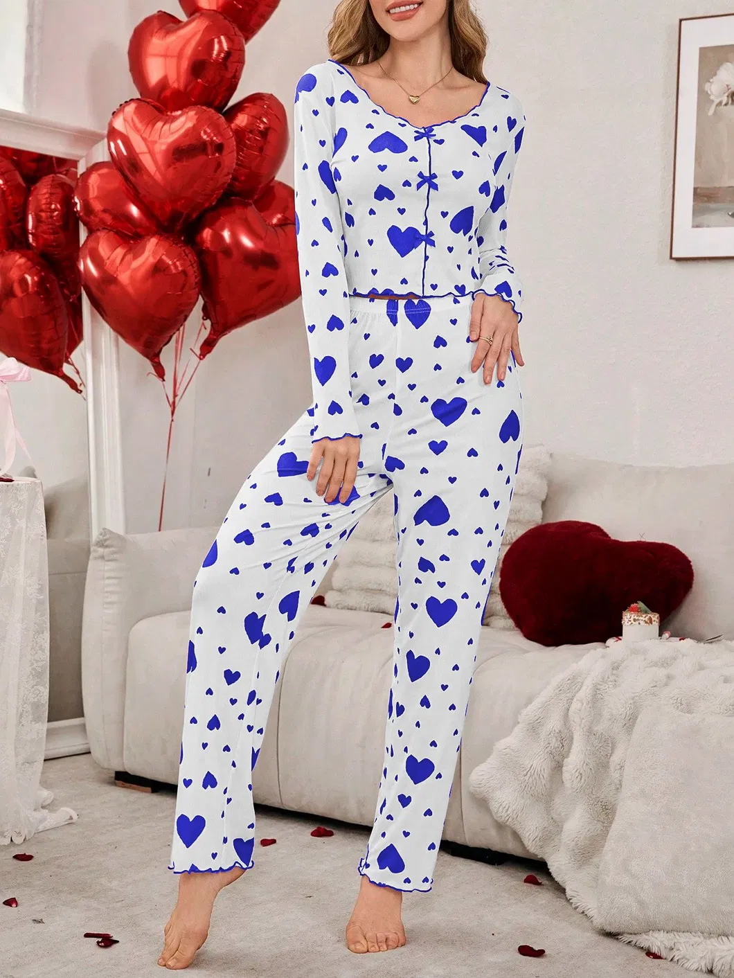 Conjunto de pijamas para mujer, ropa de hogar de manga larga