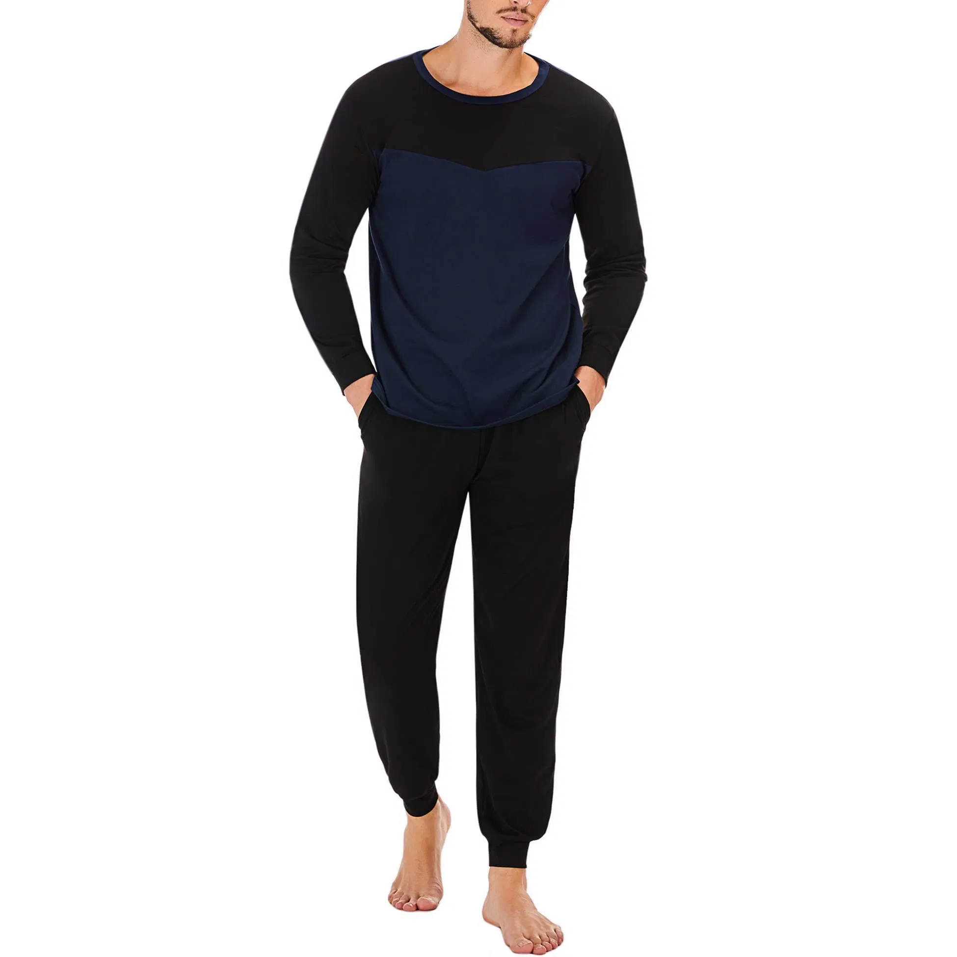 Pijamas de invierno para hombres, conjuntos de algodón cálido, pijamas de manga larga, pijamas de cuello redondo, ropa de dormir suave y cómoda, ropa de casa para hombres, dos piezas para hombres