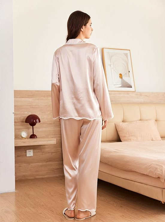 Pijamas largos de seda de alta calidad personalizados con bajo MOQ