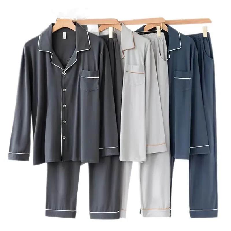 Fábrica Custom Logo Bambú Ultra-Soft Manga larga Plus Tamaño Hombre Conjunto de pijama