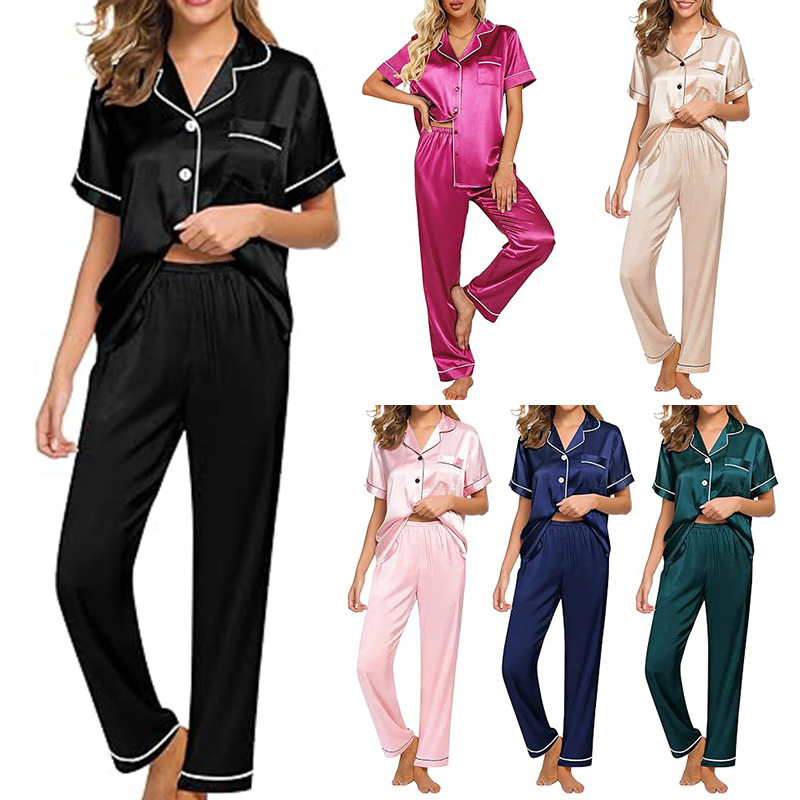 Conjunto de pijamas de satén para mujeres, ropa de dormir para el hogar, pijama de verano