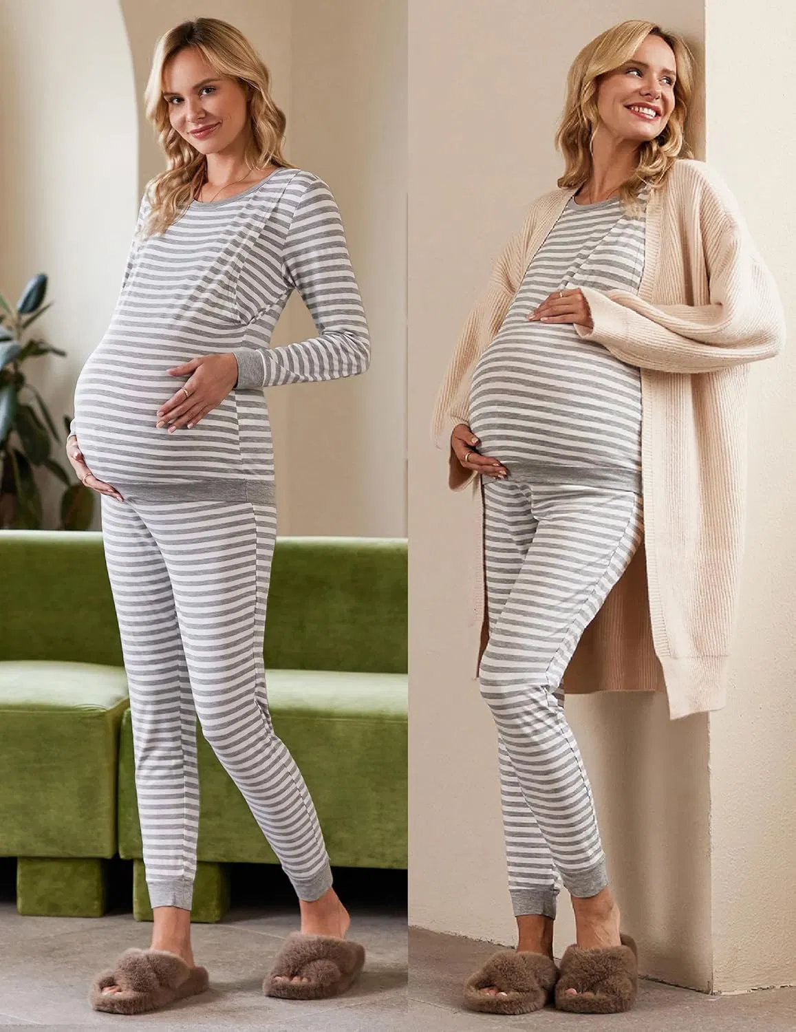 Conjunto de pijama de maternidad, camiseta de lactancia, blusas + pantalones, pijamas para embarazadas, ropa de maternidad, ropa de dormir