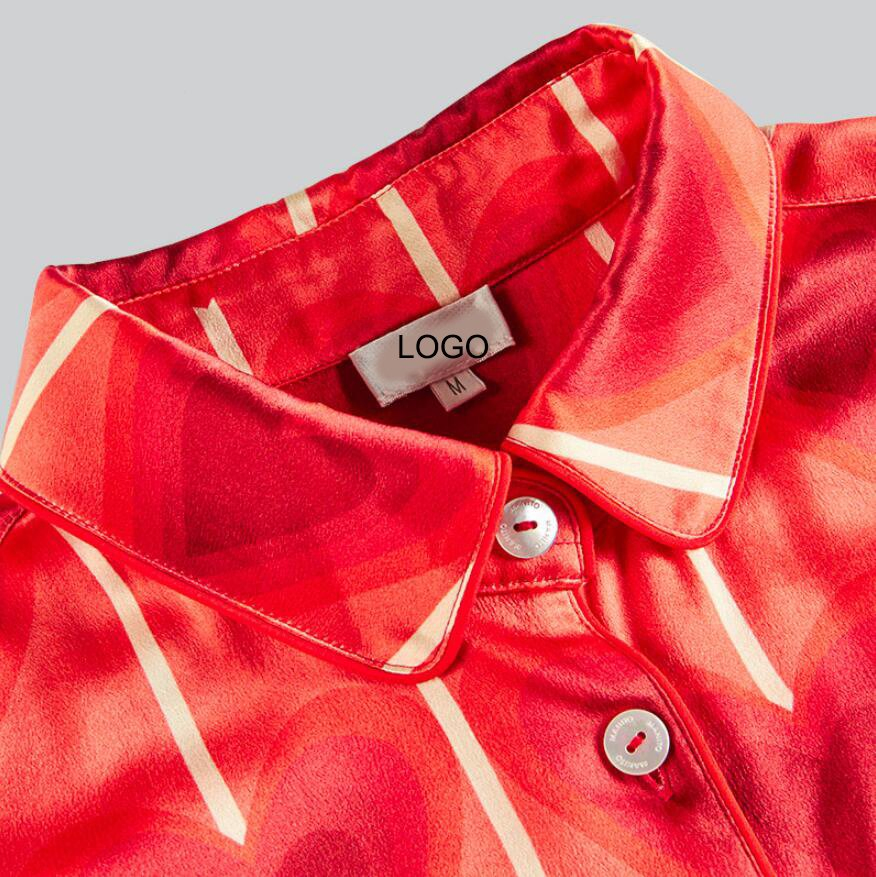 Vestido de noche de seda de lujo personalizado con logo de manga larga sexy para mujeres 100% pijamas de seda de morera