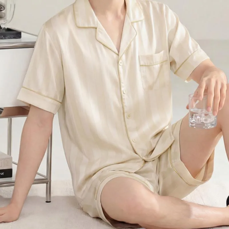 Conjunto de pijama de manga corta para hombres de seda suave