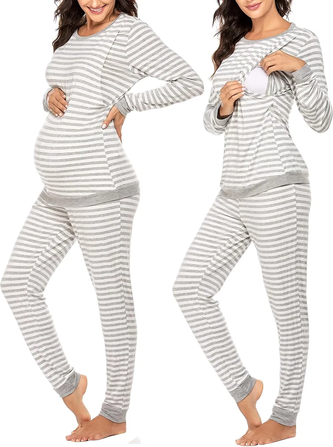 Conjunto de pijama de maternidad, camiseta de lactancia, blusas + pantalones, pijamas para embarazadas, ropa de maternidad, ropa de dormir