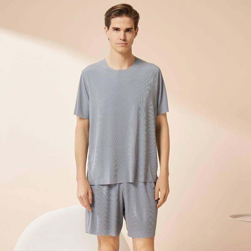 Conjunto de pijama modal para pareja, color sólido, parte superior de manga corta con cuello redondo y pantalones cortos con cintura elástica, conjunto de loungewear suelto y transpirable, ropa de dormir casual para mujeres y hombres, ropa de noche para el hogar