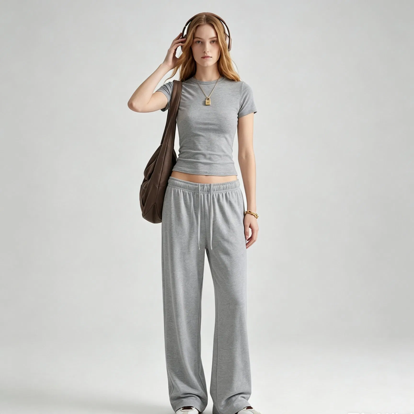 Conjunto de pijama deportivo casual de dos piezas, pantalones de cintura alta, de manga corta y de longitud completa