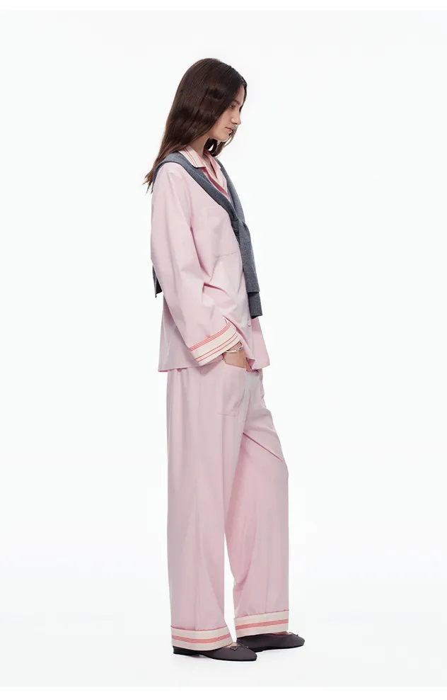 Women Minimalist Solid Breathable Fabric Long Sleeve Casual Antibacterial Loungewear Pajamas