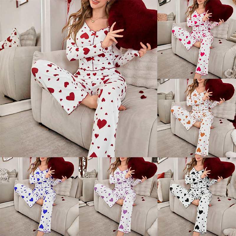 Conjunto de pijamas de San Valentín para mujer, ropa de hogar de invierno de manga larga