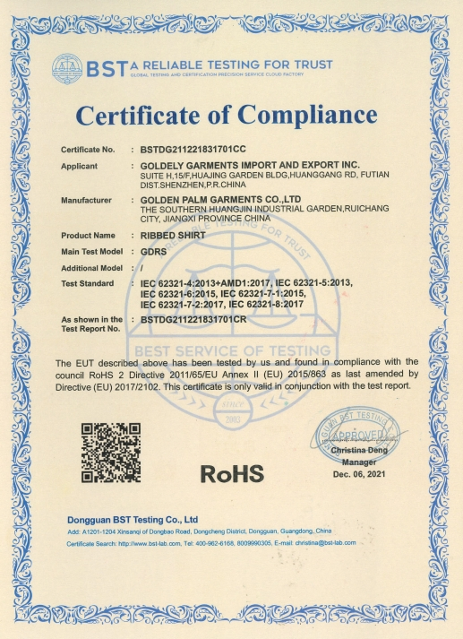 Documento de certificación industrial de confección