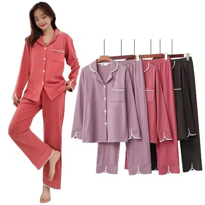 Cotton Luxury Pyjamas Family Woman 2 Piece Outfit Set Bamboo Long Sleepwear Pjs Pajamas Pijamas Mujer for Women