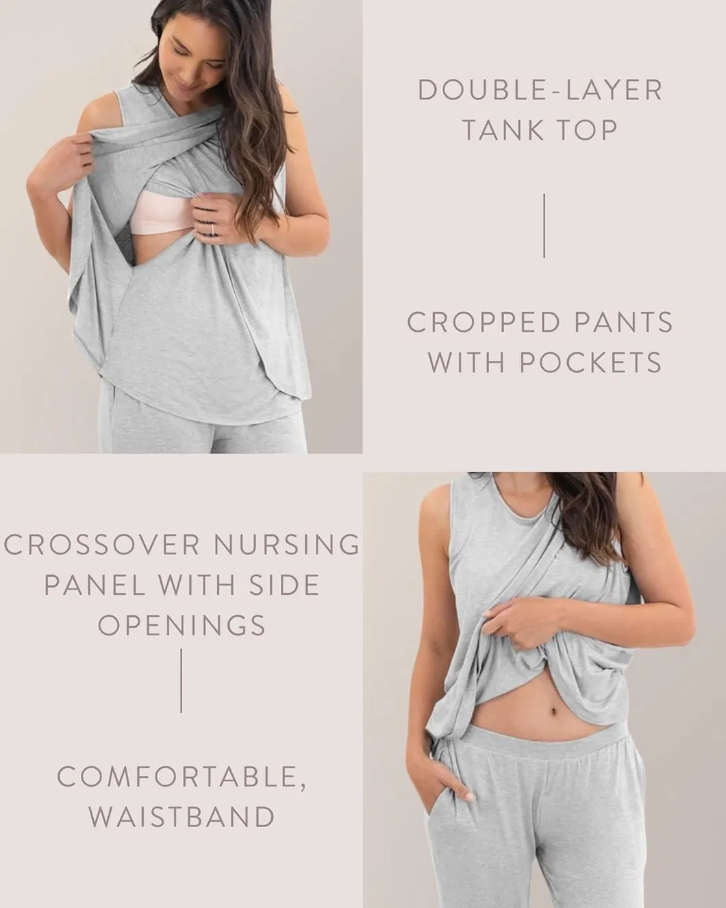 Pijamas de maternidad y conjuntos de descanso postparto para mujeres, pijamas postparto para el hospital, gris jaspeado