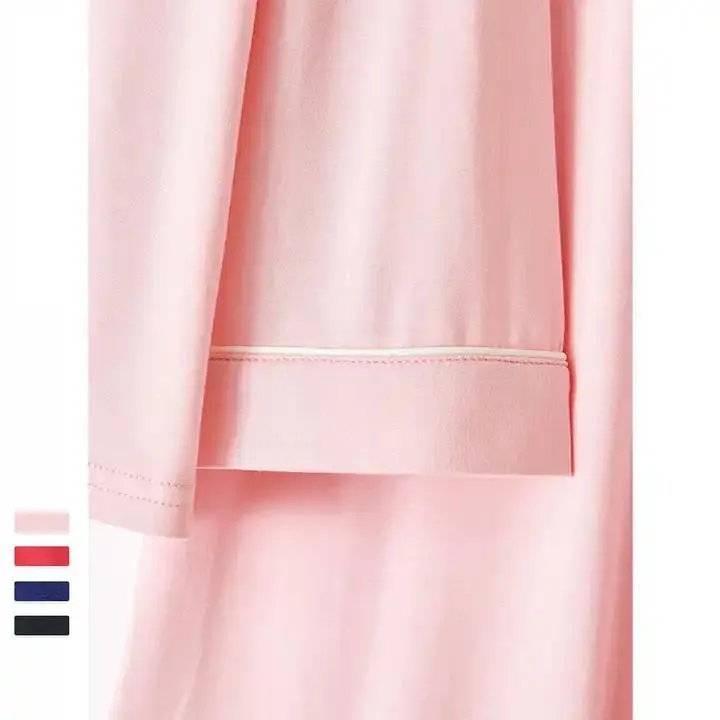 Conjunto de pijama de mujer de modal de bambú, color sólido, de manga larga, con cuello, suelto y casual