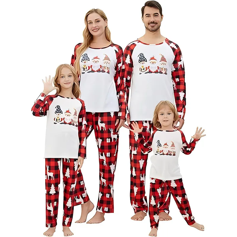 Pijamas navideños a juego para toda la familia con letras impresas de ciervos pequeños, conjunto de pijamas de algodón rojo
