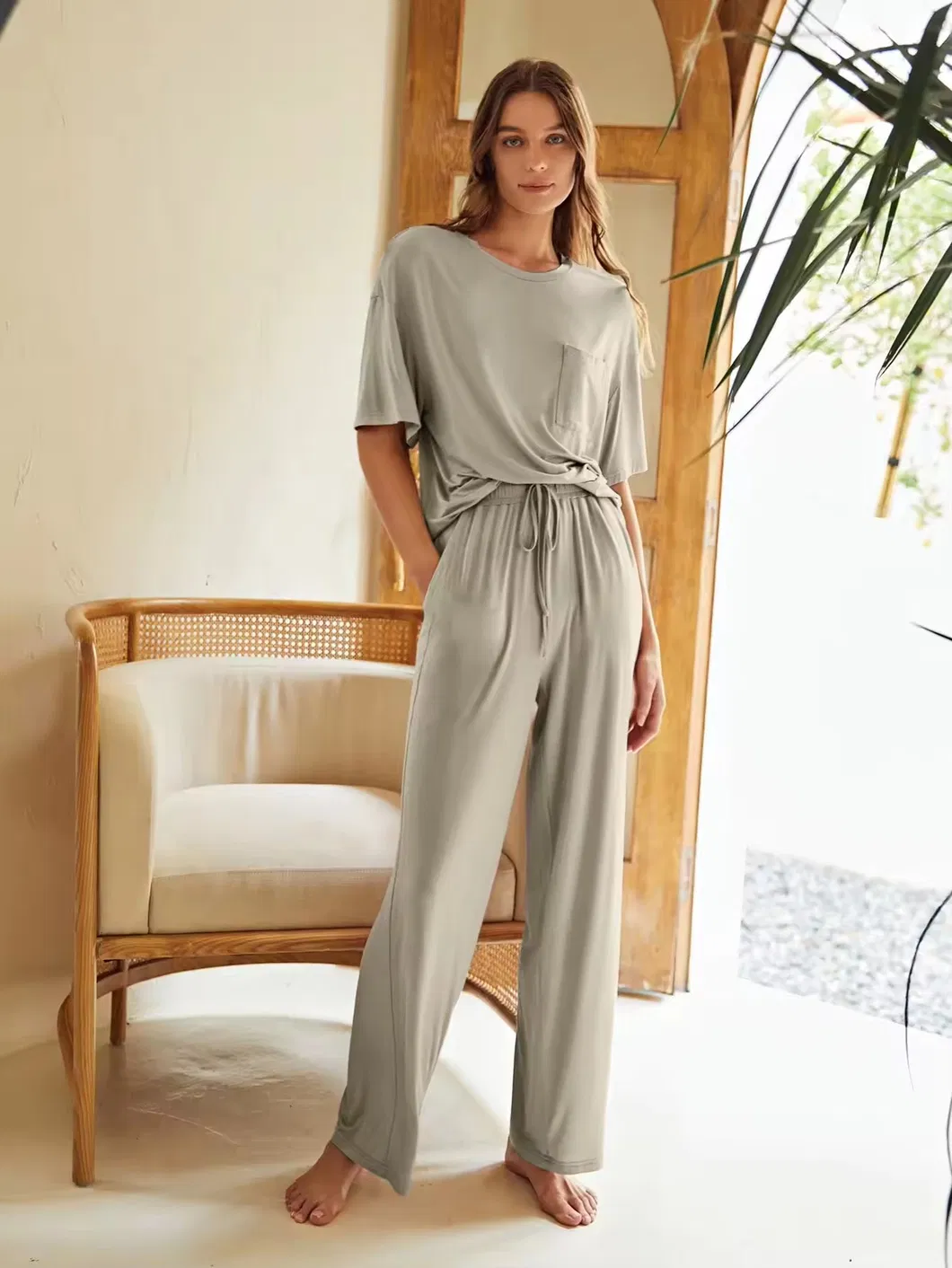 Pijamas de manga corta de viscosa, pijamas de bambú súper suaves para mujeres, ropa de casa