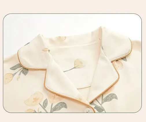 2024 Último modelo de pijamas de algodón puro de manga larga estilo dulce con cuello alto