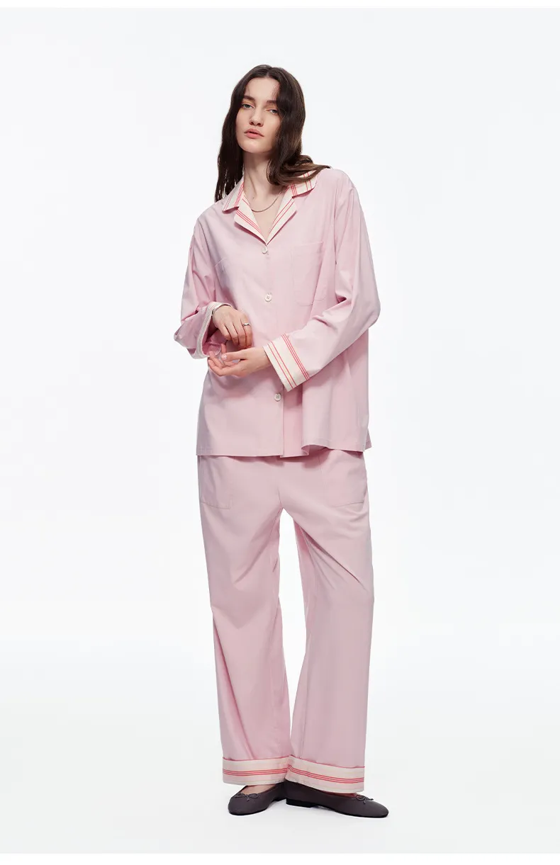 Women Minimalist Solid Breathable Fabric Long Sleeve Casual Antibacterial Loungewear Pajamas Details