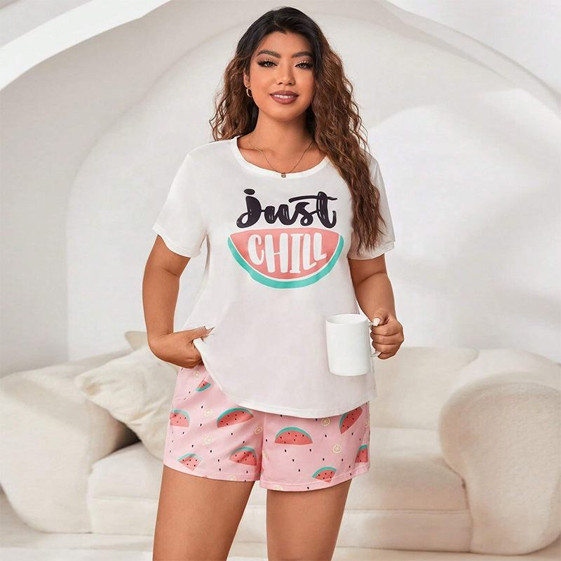 Conjunto de pijamas de talla grande para mujeres europeas y americanas, conjunto de verano