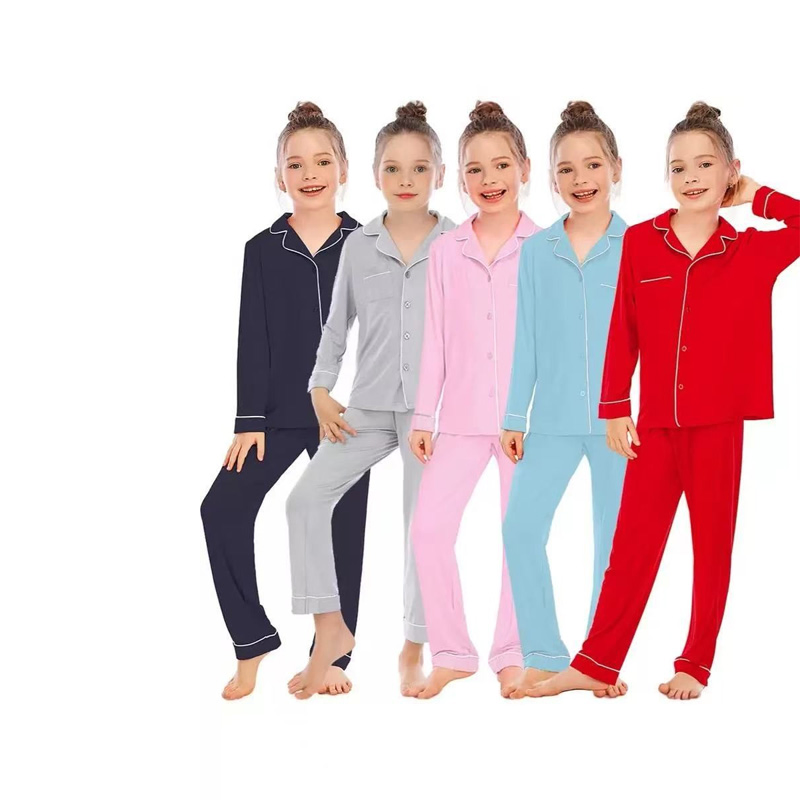 Conjunto de pijama de bambú para niños cómodo al por mayor 95% ropa de dormir transpirable de manga larga para niños ropa de casa suave