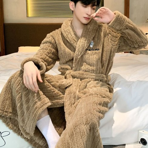 Pijamas de invierno de franela gruesa para hombres, ropa de casa de invierno, bata de baño de dibujos animados