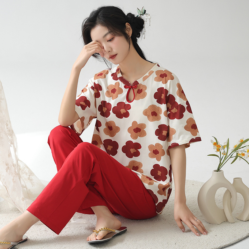 Pijamas de algodón rojos de China para mujeres