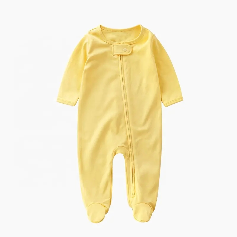 Pijamas de bebé orgánicos personalizados con cremallera y pies antideslizantes