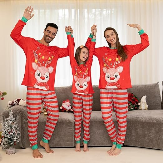 Conjunto de pijamas navideños a juego de alta calidad para toda la familia, suave, de manga larga, ropa de dormir para las fiestas