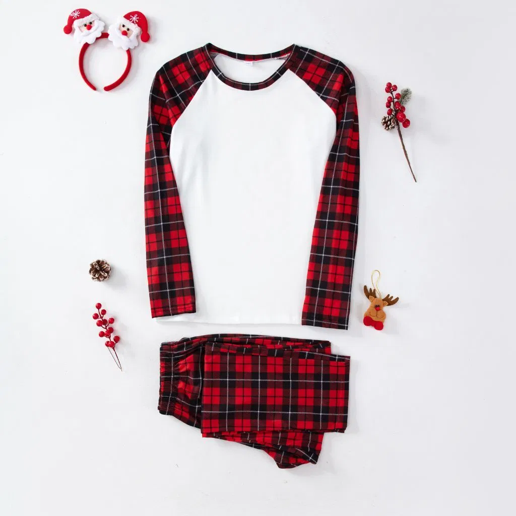 Pijamas de Navidad de sublimación base blanca para padres e hijos, loungewear de manga larga
