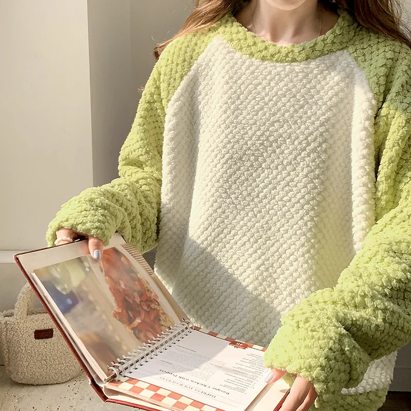 Conjunto de pijama de loungewear grueso para mujeres, ropa de invierno cálida