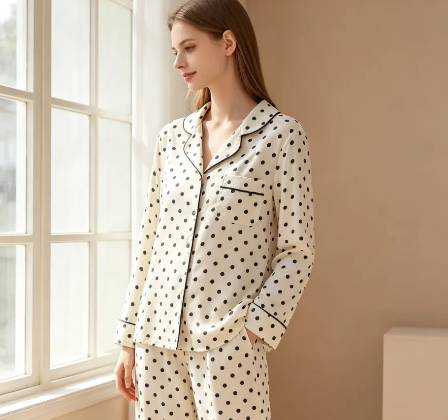 Conjunto de pijamas de manga larga premium, lujo para mujeres, ropa de dormir