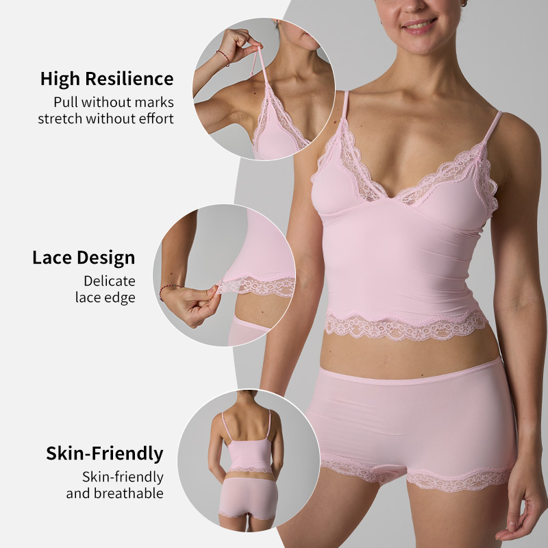 Conjunto de pijama de mujer con tirantes en V impresos, panty de alta elasticidad y bordes de encaje