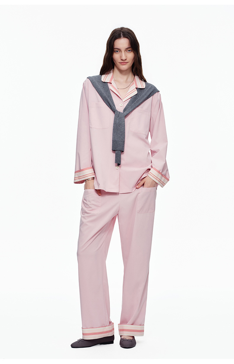 Women Minimalist Solid Breathable Fabric Long Sleeve Casual Antibacterial Loungewear Pajamas