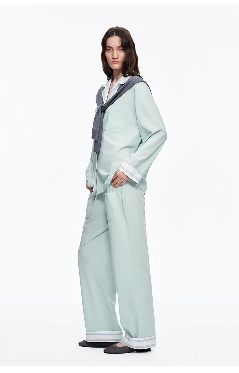 Women Minimalist Solid Breathable Fabric Long Sleeve Casual Antibacterial Loungewear Pajamas Details