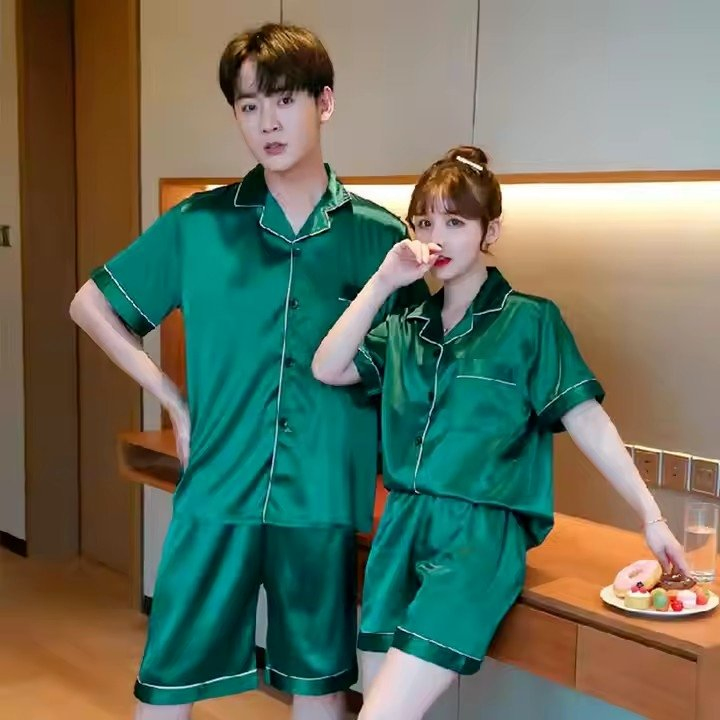 Pijamas de seda de manga larga para mujeres, ropa de dormir de primavera, loungewear con estampado de dibujos animados para parejas