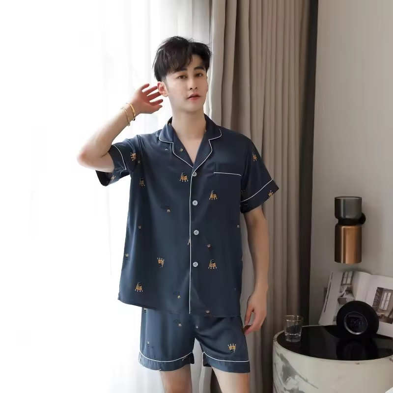 Conjunto de pijama de seda para hombre de manga larga y pantalones largos, estilo hogareño, de alta calidad, primavera y otoño, nueva moda, ropa Hong, de seda helada, cómoda y transpirable