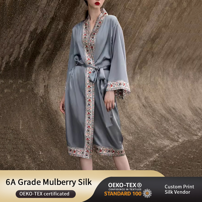 Camisón de seda pura impresa de alta calidad y elegante