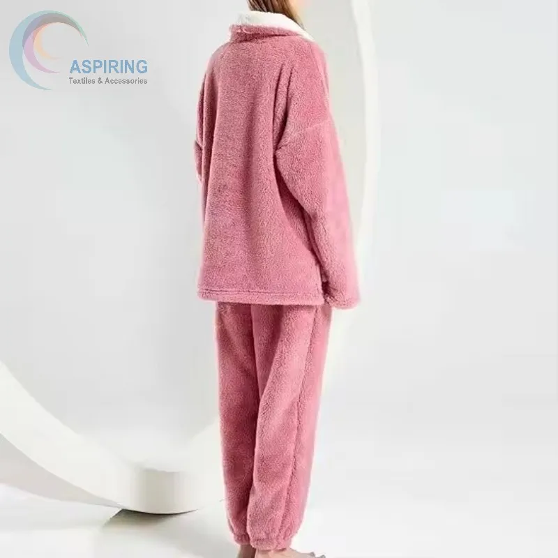 Conjunto de pijama de mujer de algodón de terciopelo grueso y cómodo para invierno