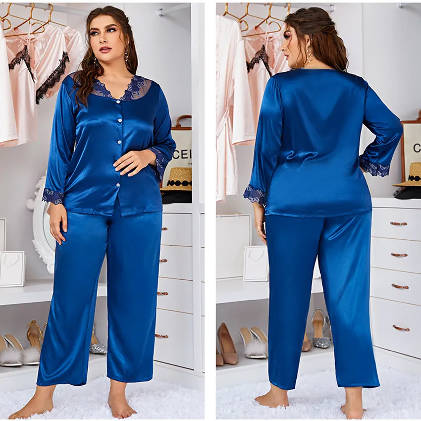 Conjunto de pijama de seda talla grande