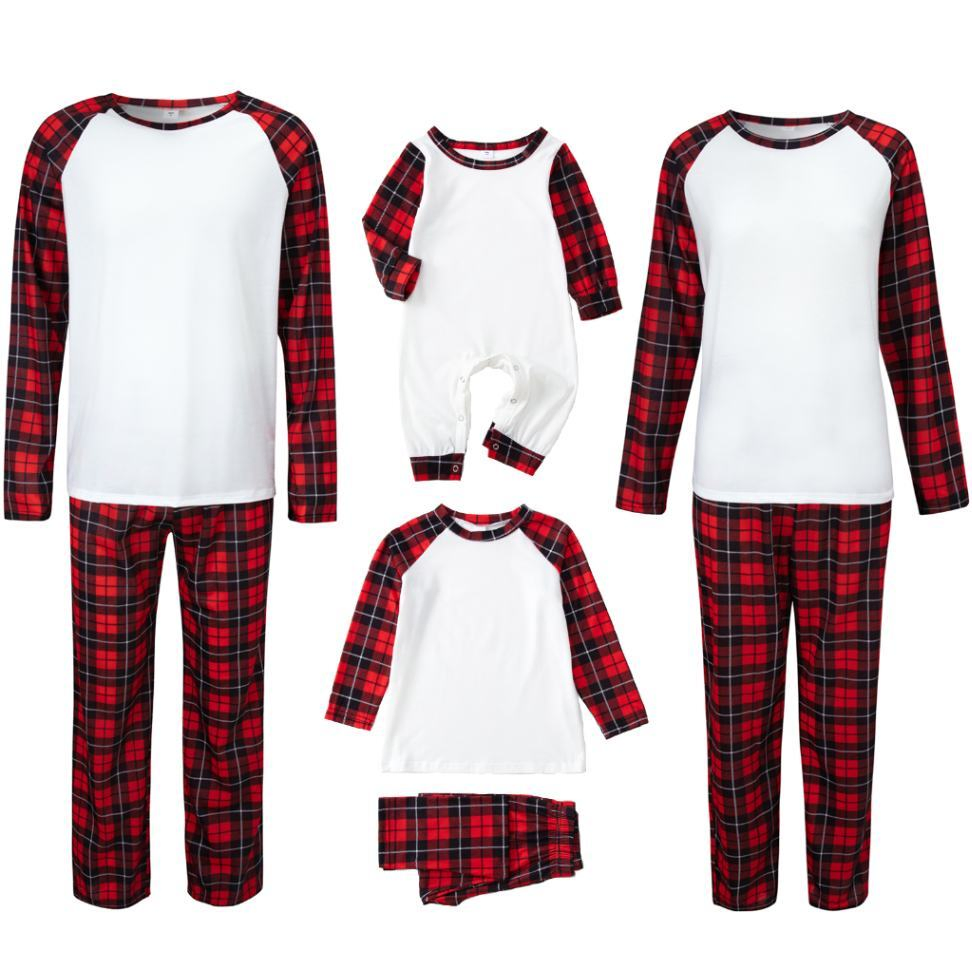Pijamas de Navidad de sublimación base blanca para padres e hijos, loungewear de manga larga