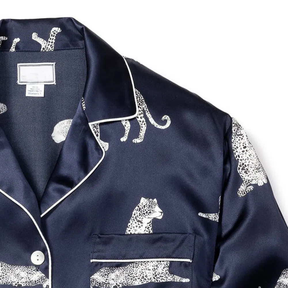 Conjunto de pijama de seda para mujeres con estampado de animales 2 Piezas conjunto de pijama de seda de lujo con estampado geométrico para mujeres