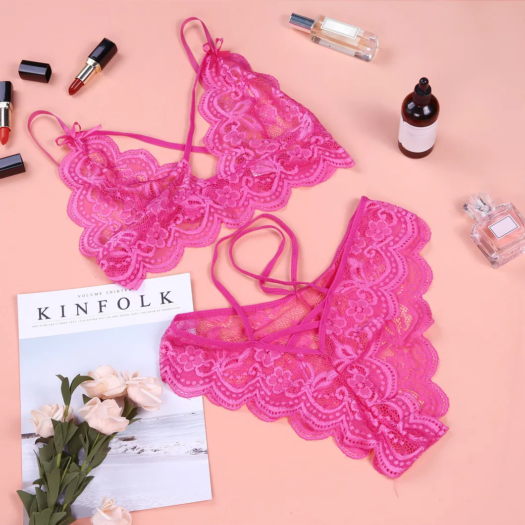 Lencería erótica, conjunto de sujetador y bragas de encaje sexy, conjunto de dos piezas para pijamas de talla grande, conjunto erótico